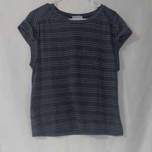 LOFT Navy and White Striped Short Sleeve Tee